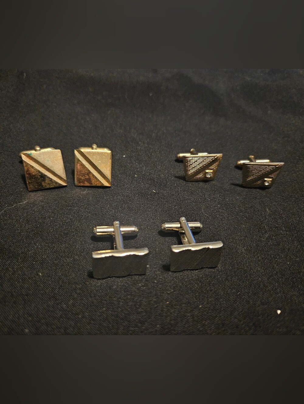 Vintage Mens Cufflinks Lot 3 Pairs Gold Tone Rhinestone Silver Tone Formal Tux